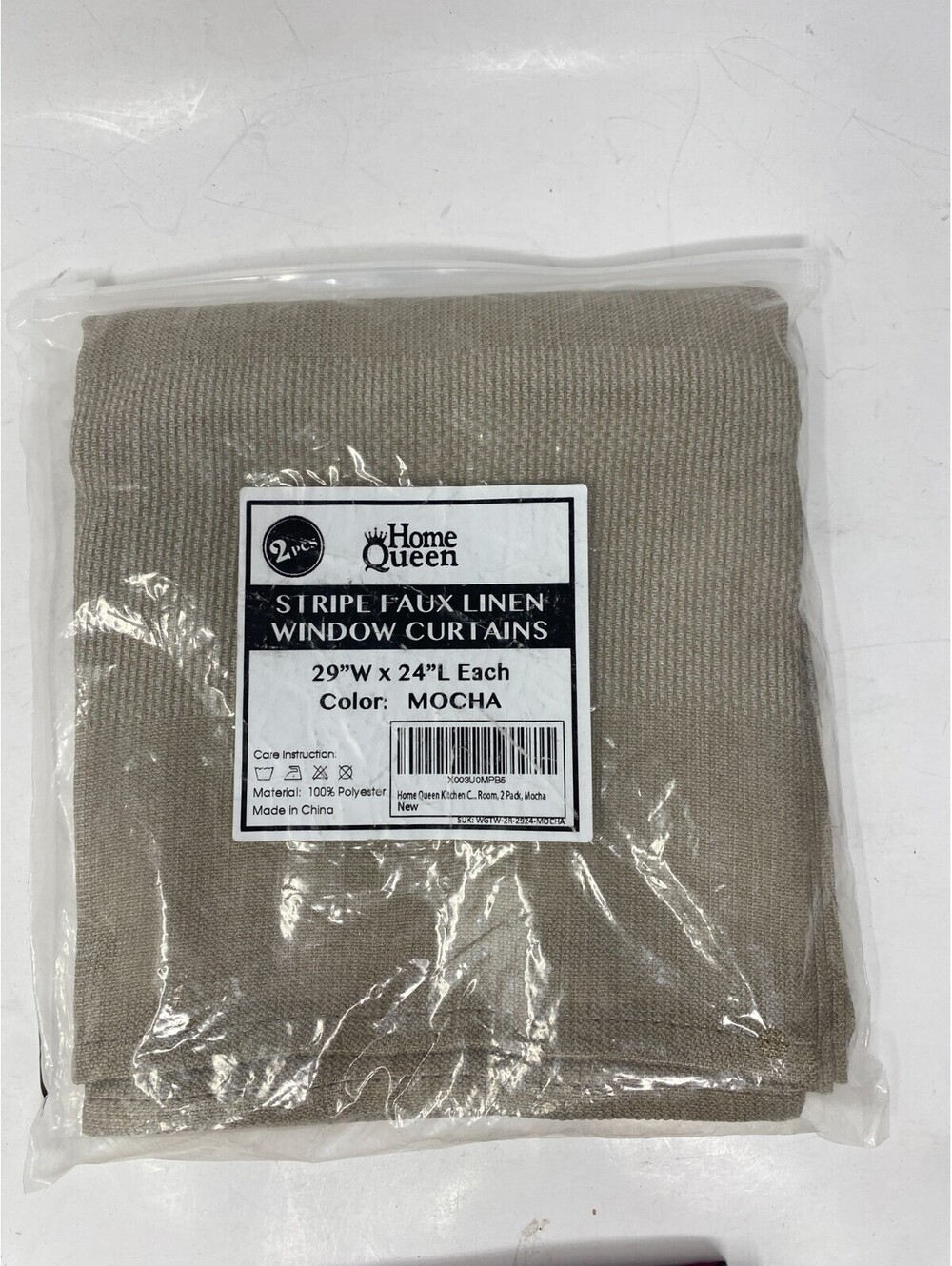 Home Queen Stripe Faux Linen Kitchen Curtains 29x24 Mocha 2 Panel Tier Cafe Set